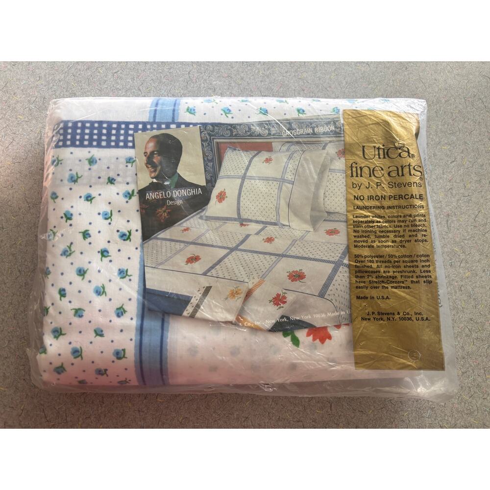 Vintage Blue Floral Flat sheet by Utica Fine Arts J.P.  Grosgrain Ribbon